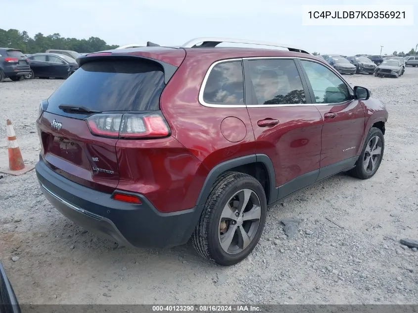 2019 Jeep Cherokee Limited Fwd VIN: 1C4PJLDB7KD356921 Lot: 40123290