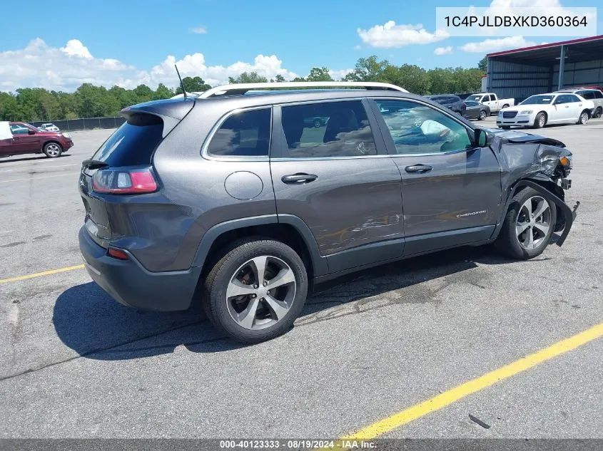 1C4PJLDBXKD360364 2019 Jeep Cherokee Limited Fwd