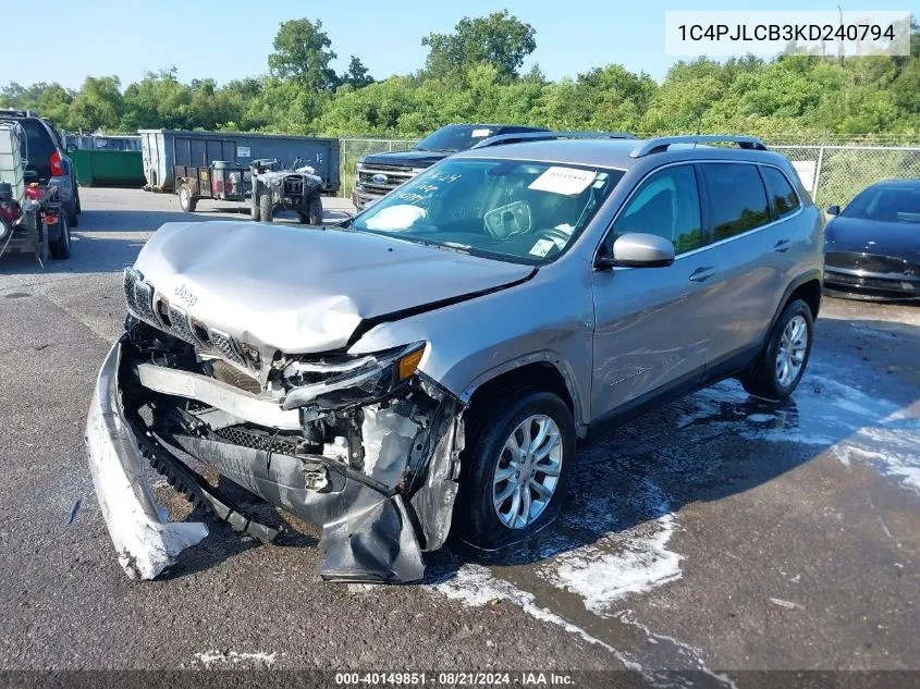 1C4PJLCB3KD240794 2019 Jeep Cherokee Latitude