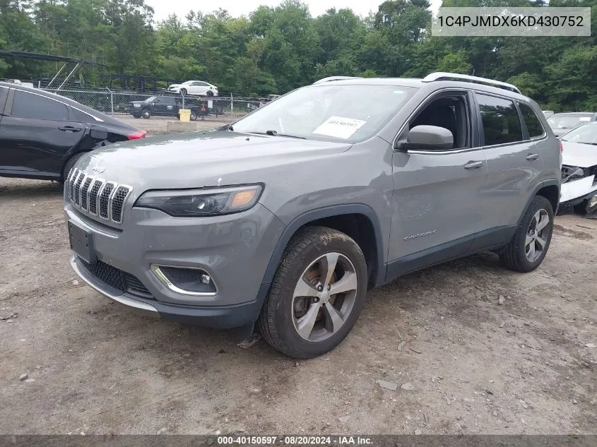 2019 Jeep Cherokee Limited VIN: 1C4PJMDX6KD430752 Lot: 40150597