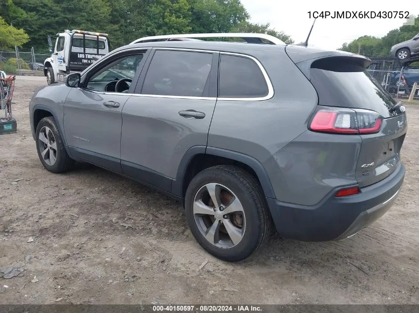 2019 Jeep Cherokee Limited VIN: 1C4PJMDX6KD430752 Lot: 40150597