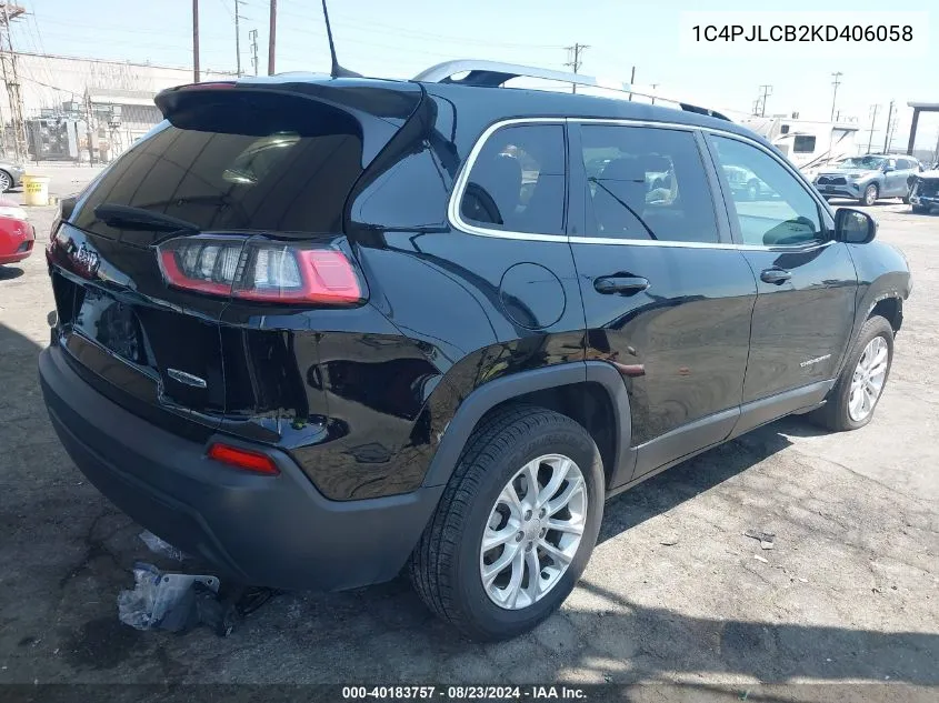 2019 Jeep Cherokee Latitude Fwd VIN: 1C4PJLCB2KD406058 Lot: 40183757