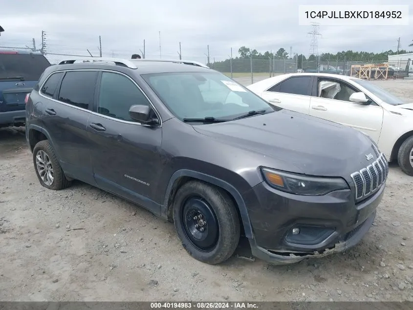 2019 Jeep Cherokee Latitude Plus Fwd VIN: 1C4PJLLBXKD184952 Lot: 40194983