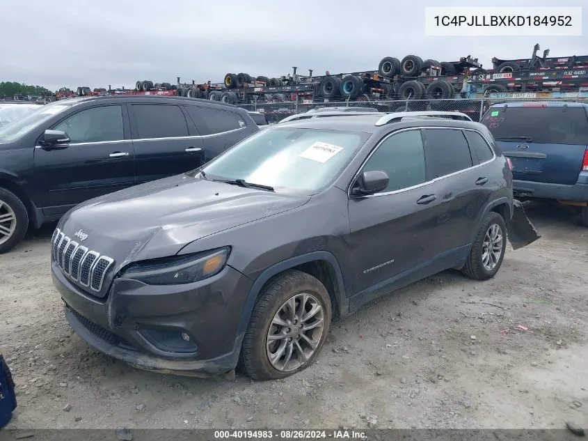 1C4PJLLBXKD184952 2019 Jeep Cherokee Latitude Plus Fwd