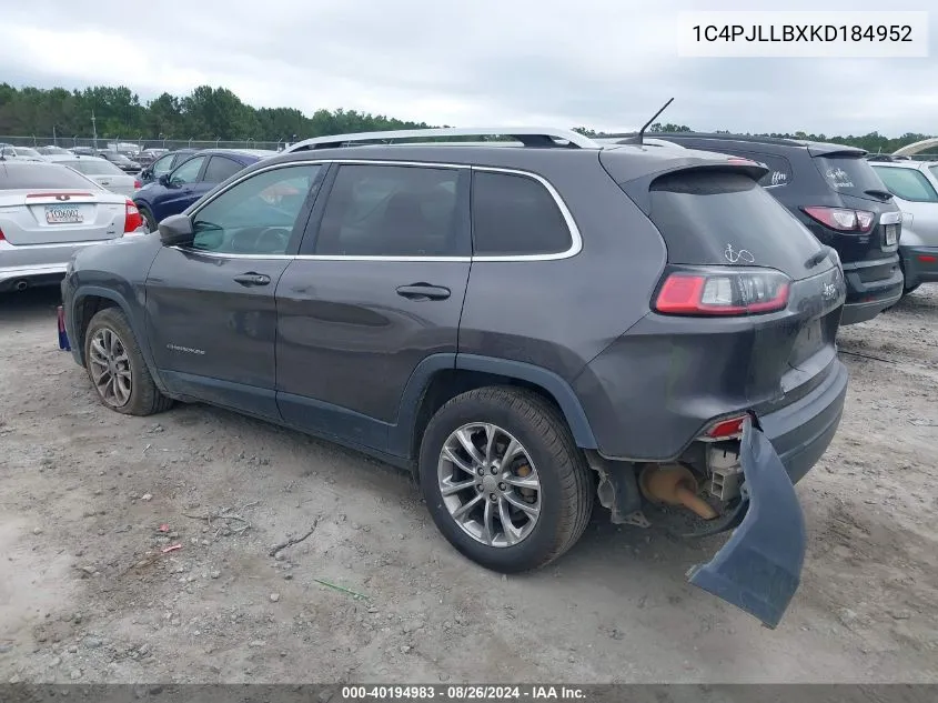 1C4PJLLBXKD184952 2019 Jeep Cherokee Latitude Plus Fwd