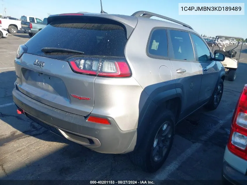 2019 Jeep Cherokee Trailhawk 4X4 VIN: 1C4PJMBN3KD189489 Lot: 40201153