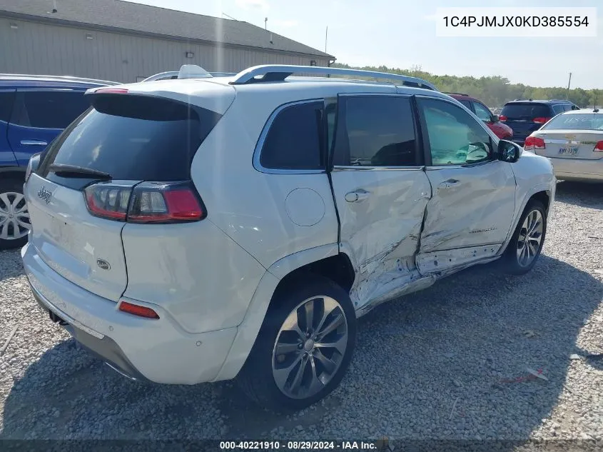 2019 Jeep Cherokee Overland 4X4 VIN: 1C4PJMJX0KD385554 Lot: 40221910