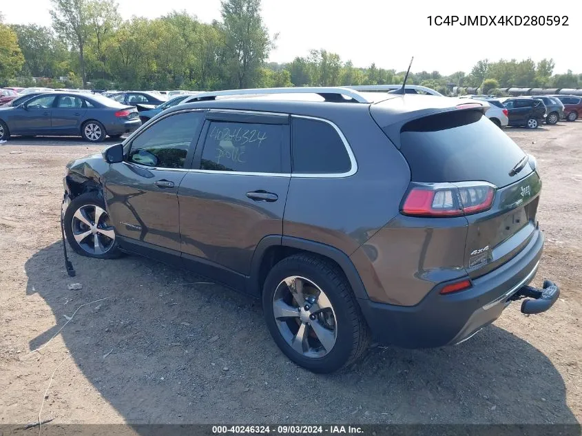 2019 Jeep Cherokee Limited 4X4 VIN: 1C4PJMDX4KD280592 Lot: 40246324