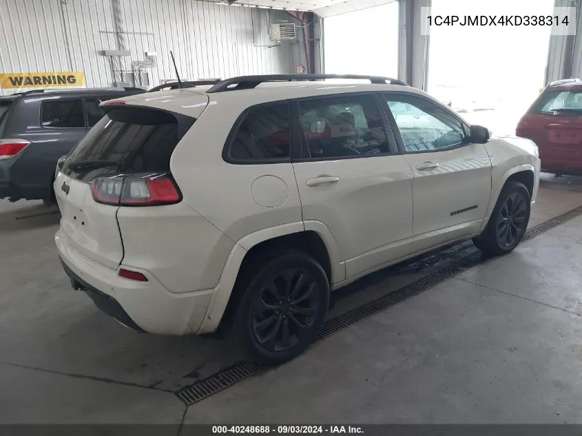 2019 Jeep Cherokee High Altitude 4X4 VIN: 1C4PJMDX4KD338314 Lot: 40248688