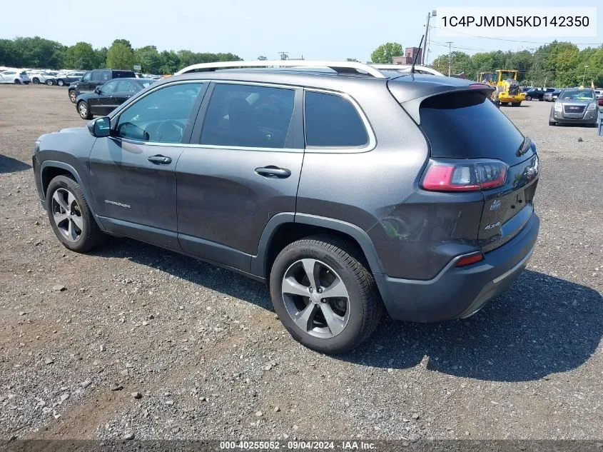 2019 Jeep Cherokee Limited 4X4 VIN: 1C4PJMDN5KD142350 Lot: 40255052