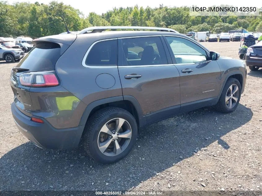 2019 Jeep Cherokee Limited 4X4 VIN: 1C4PJMDN5KD142350 Lot: 40255052