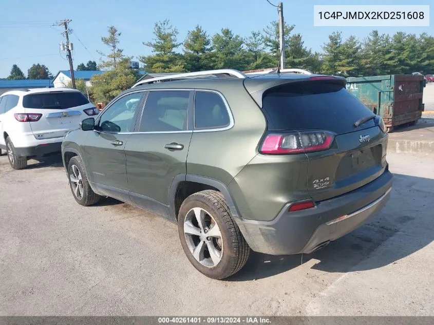 2019 Jeep Cherokee Limited 4X4 VIN: 1C4PJMDX2KD251608 Lot: 40261401