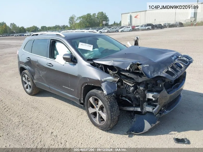 2019 Jeep Cherokee Limited 4X4 VIN: 1C4PJMDN9KD209189 Lot: 40337200