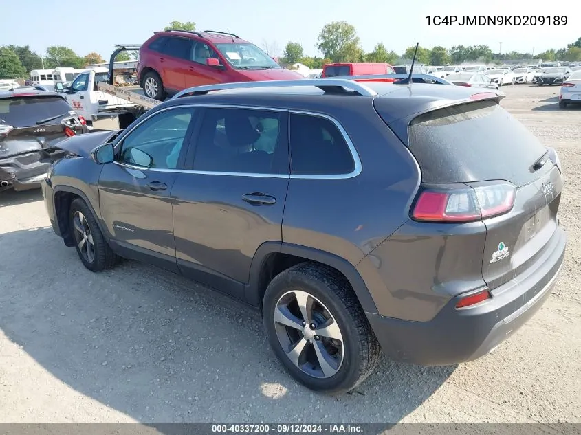 2019 Jeep Cherokee Limited 4X4 VIN: 1C4PJMDN9KD209189 Lot: 40337200