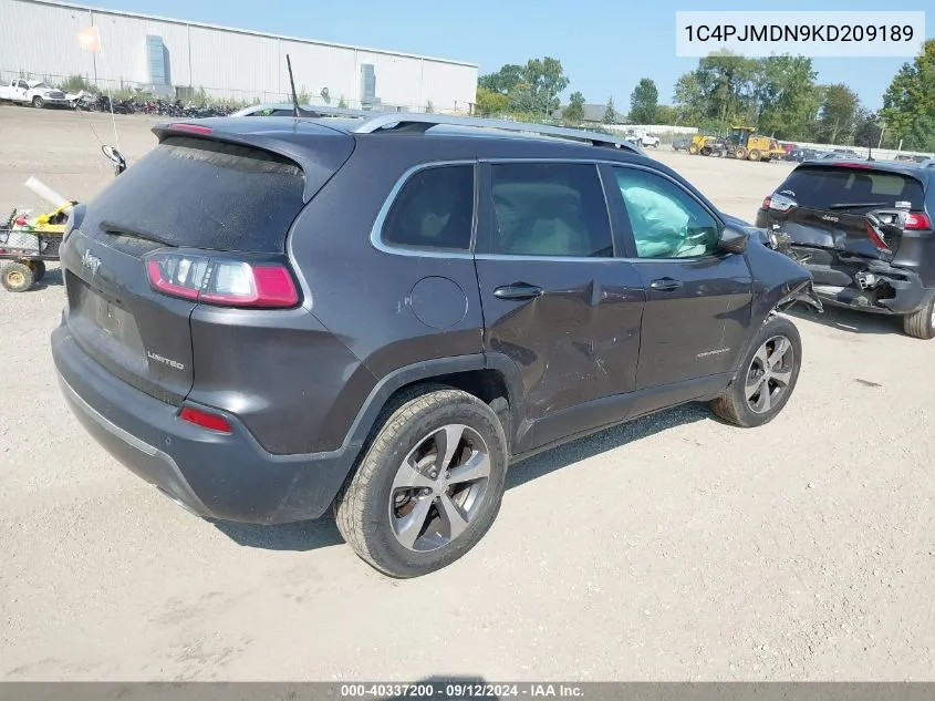 2019 Jeep Cherokee Limited 4X4 VIN: 1C4PJMDN9KD209189 Lot: 40337200