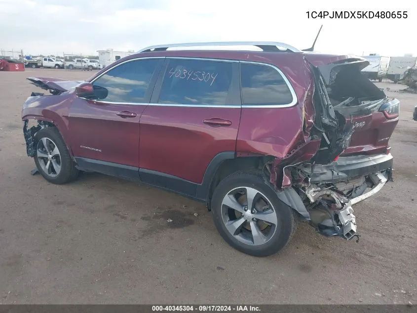 2019 Jeep Cherokee Limited VIN: 1C4PJMDX5KD480655 Lot: 40345304