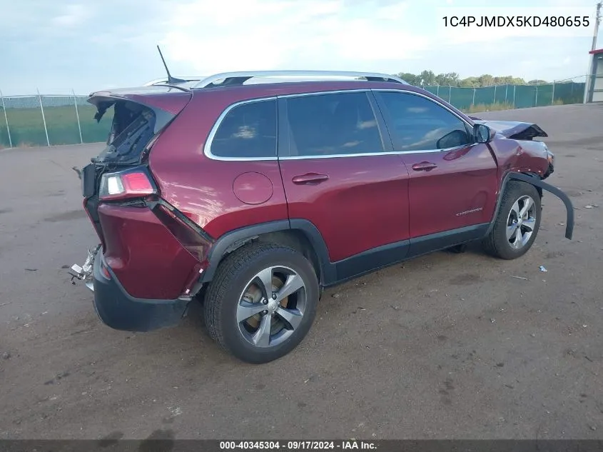 2019 Jeep Cherokee Limited VIN: 1C4PJMDX5KD480655 Lot: 40345304