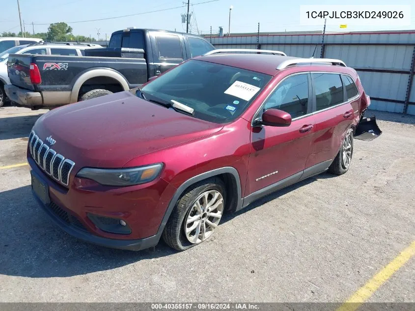 2019 Jeep Cherokee Latitude Fwd VIN: 1C4PJLCB3KD249026 Lot: 40355157