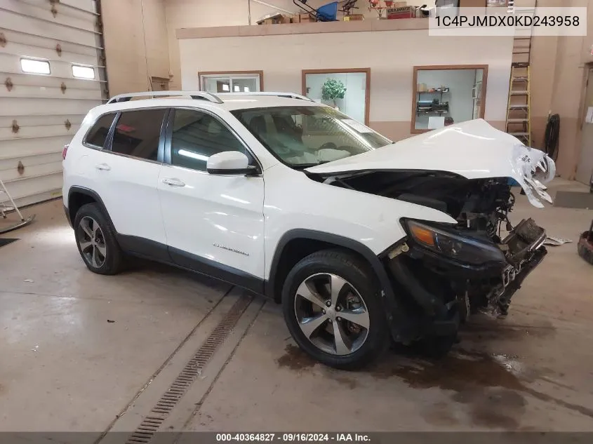 2019 Jeep Cherokee Limited 4X4 VIN: 1C4PJMDX0KD243958 Lot: 40364827