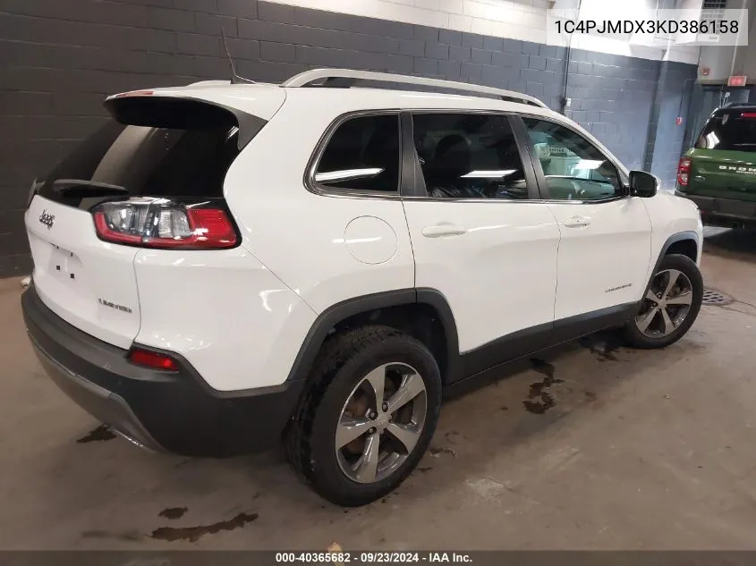 2019 Jeep Cherokee Limited 4X4 VIN: 1C4PJMDX3KD386158 Lot: 40365682