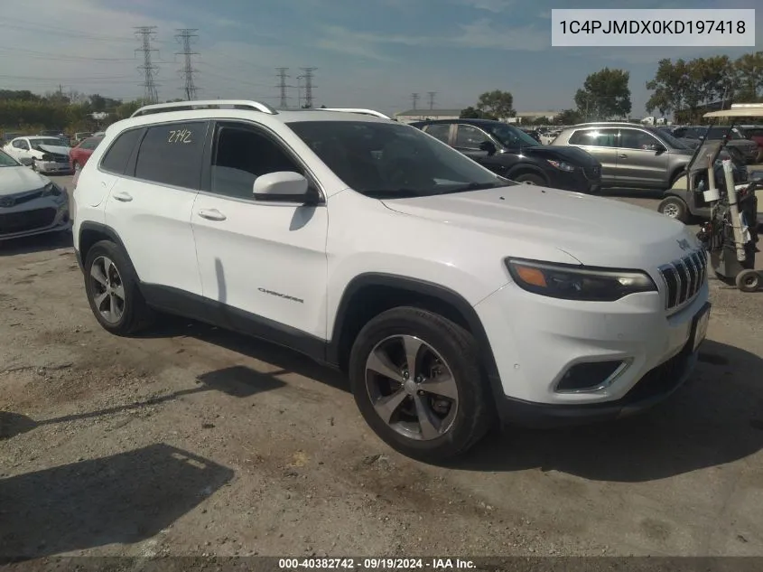 2019 Jeep Cherokee Limited 4X4 VIN: 1C4PJMDX0KD197418 Lot: 40382742