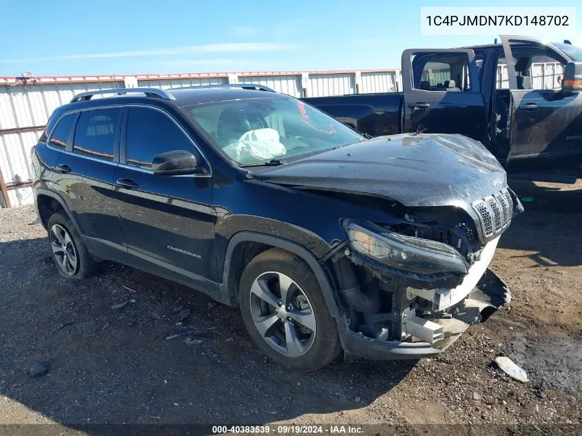 2019 Jeep Cherokee Limited 4X4 VIN: 1C4PJMDN7KD148702 Lot: 40383539