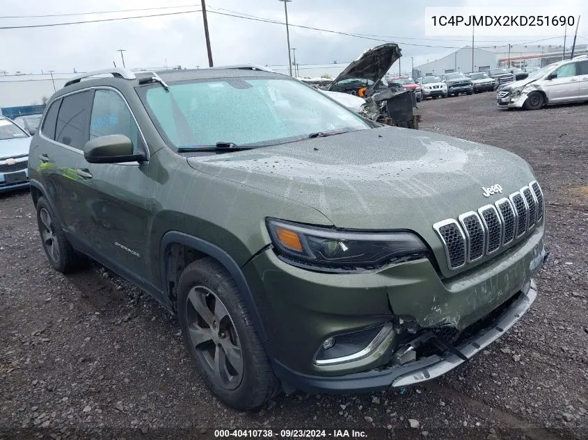 2019 Jeep Cherokee Limited 4X4 VIN: 1C4PJMDX2KD251690 Lot: 40410738