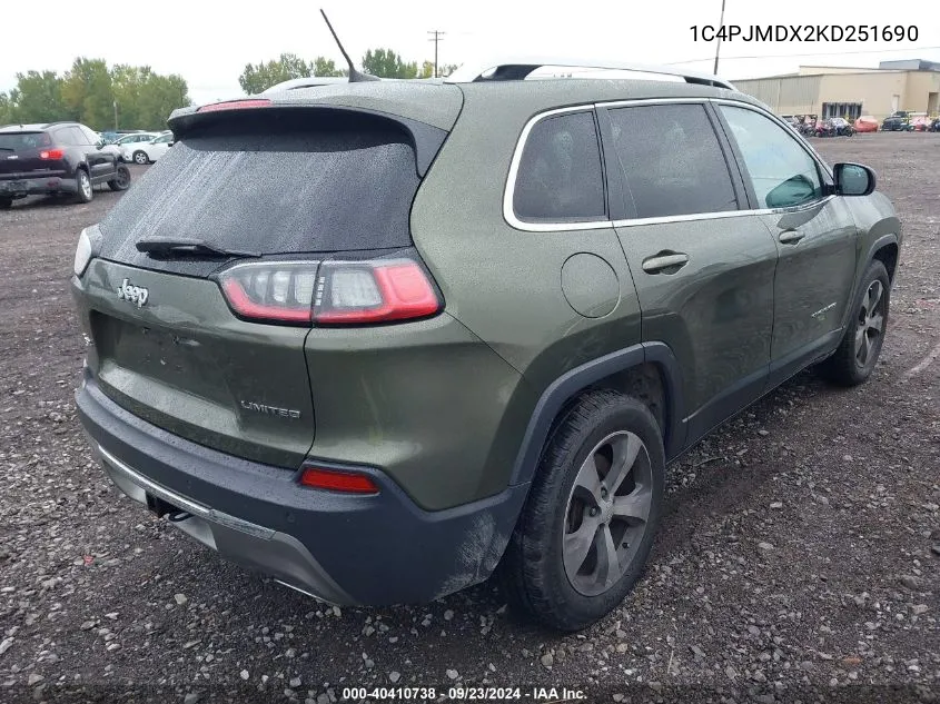 2019 Jeep Cherokee Limited 4X4 VIN: 1C4PJMDX2KD251690 Lot: 40410738