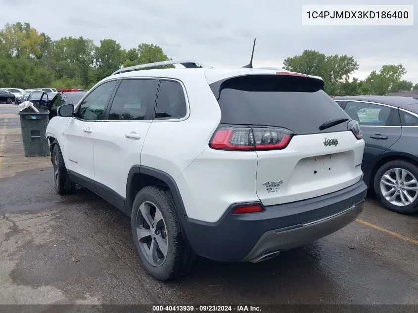 2019 Jeep Cherokee Limited 4X4 VIN: 1C4PJMDX3KD186400 Lot: 40413939