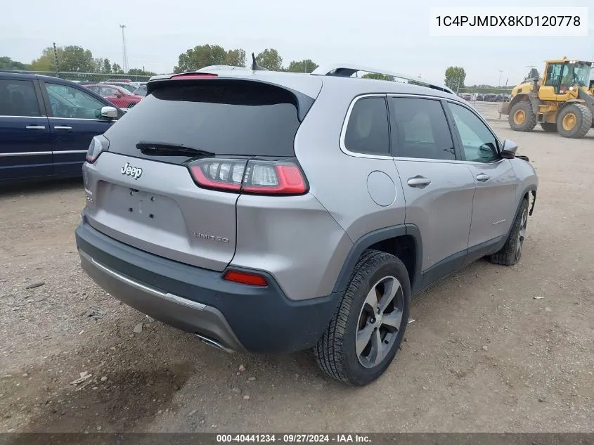 2019 Jeep Cherokee Limited 4X4 VIN: 1C4PJMDX8KD120778 Lot: 40441234