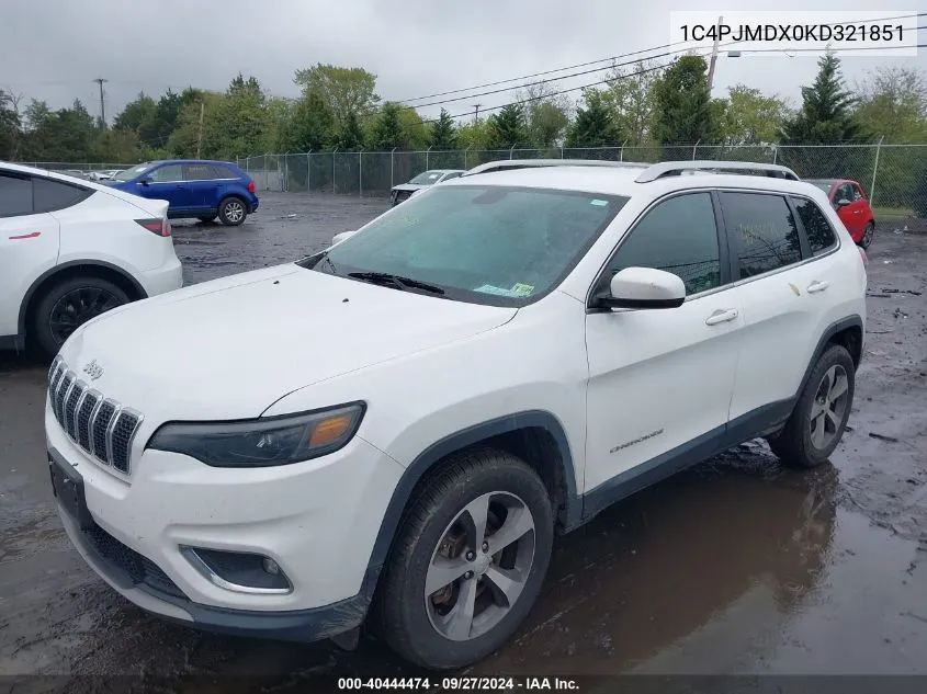 2019 Jeep Cherokee Limited 4X4 VIN: 1C4PJMDX0KD321851 Lot: 40444474