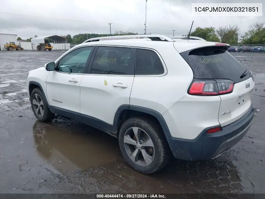 2019 Jeep Cherokee Limited 4X4 VIN: 1C4PJMDX0KD321851 Lot: 40444474