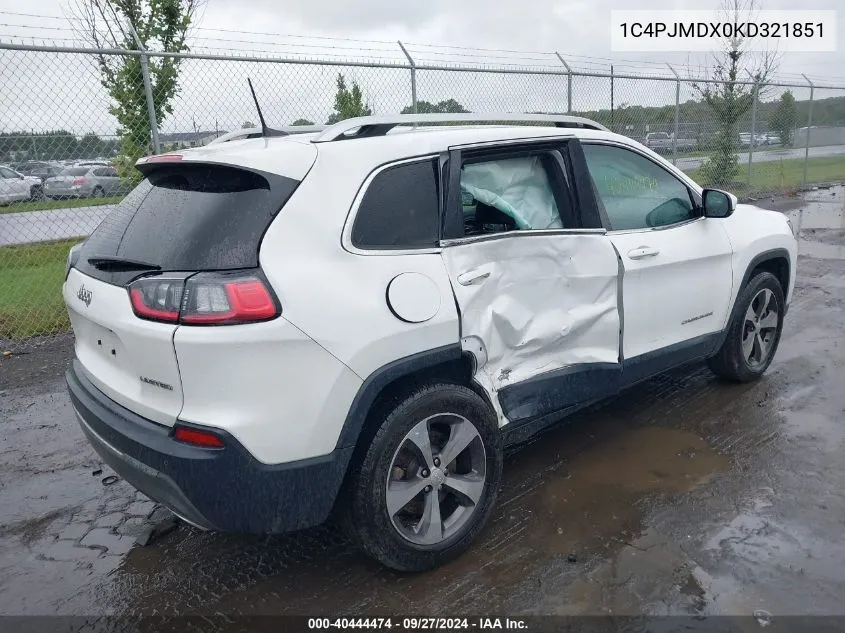 2019 Jeep Cherokee Limited 4X4 VIN: 1C4PJMDX0KD321851 Lot: 40444474