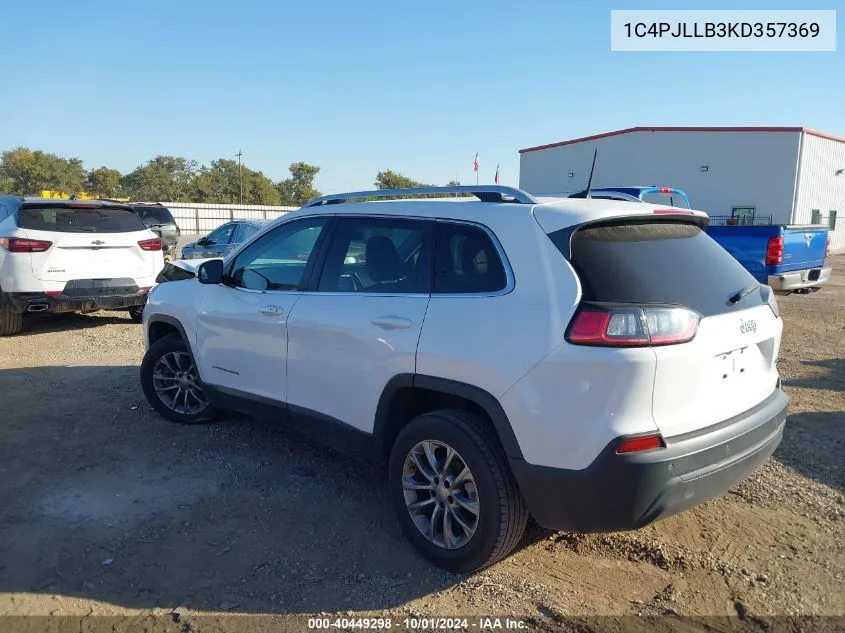 2019 Jeep Cherokee Latitude Plus VIN: 1C4PJLLB3KD357369 Lot: 40449298