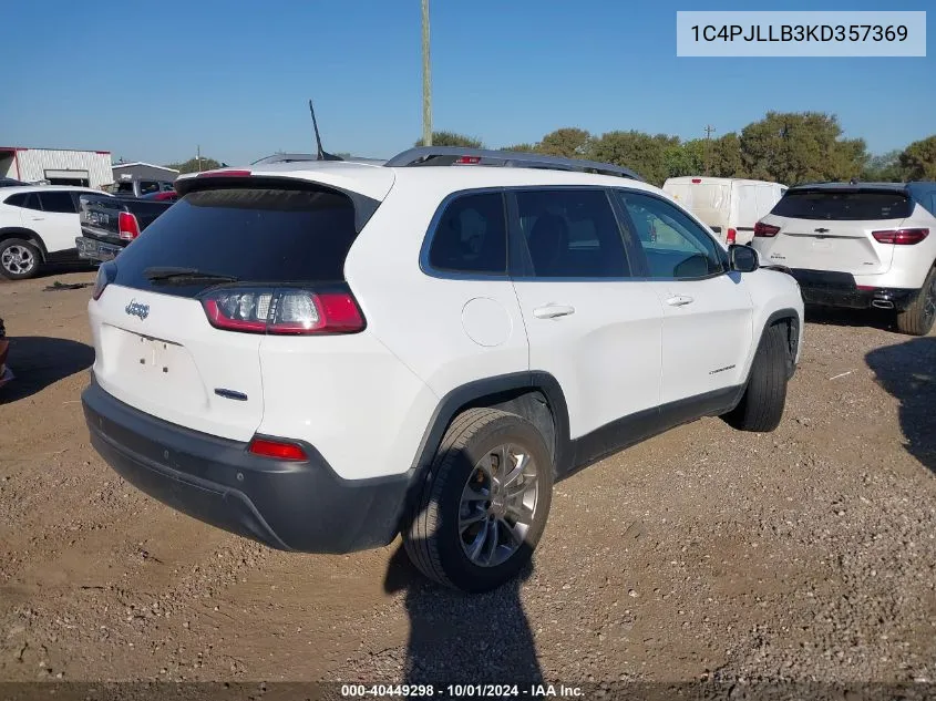 2019 Jeep Cherokee Latitude Plus VIN: 1C4PJLLB3KD357369 Lot: 40449298