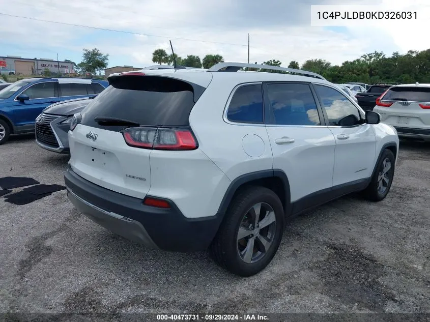 1C4PJLDB0KD326031 2019 Jeep Cherokee Limited