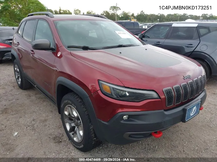 2019 Jeep Cherokee Trailhawk Elite 4X4 VIN: 1C4PJMBN0KD173251 Lot: 40474489