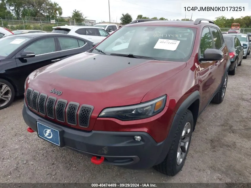 2019 Jeep Cherokee Trailhawk Elite 4X4 VIN: 1C4PJMBN0KD173251 Lot: 40474489