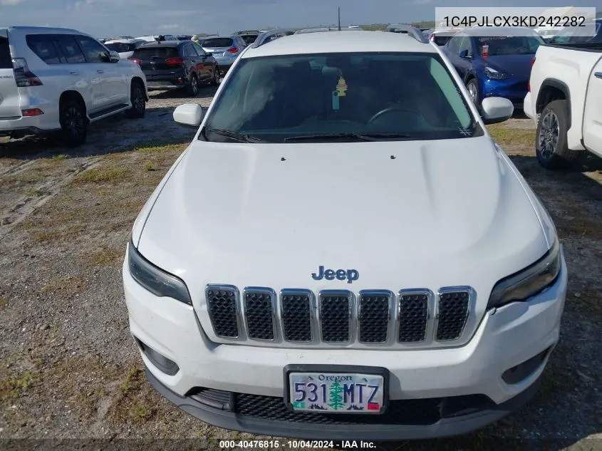 2019 Jeep Cherokee Latitude Fwd VIN: 1C4PJLCX3KD242282 Lot: 40476815