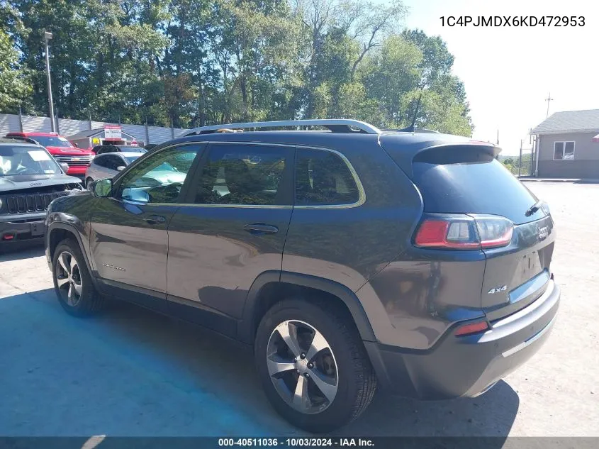 2019 Jeep Cherokee Limited 4X4 VIN: 1C4PJMDX6KD472953 Lot: 40511036