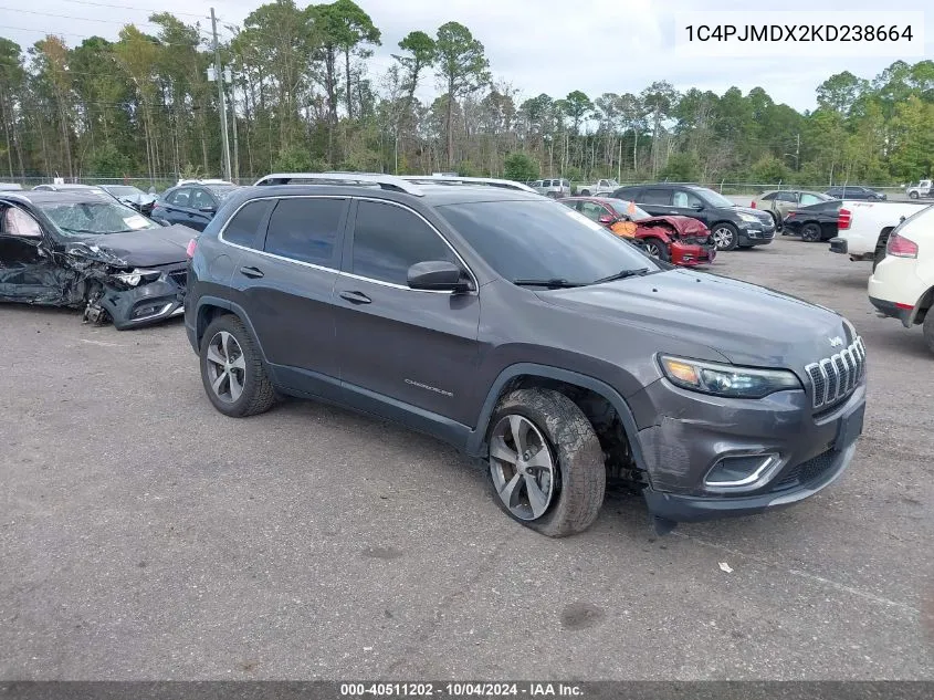 2019 Jeep Cherokee Limited 4X4 VIN: 1C4PJMDX2KD238664 Lot: 40511202