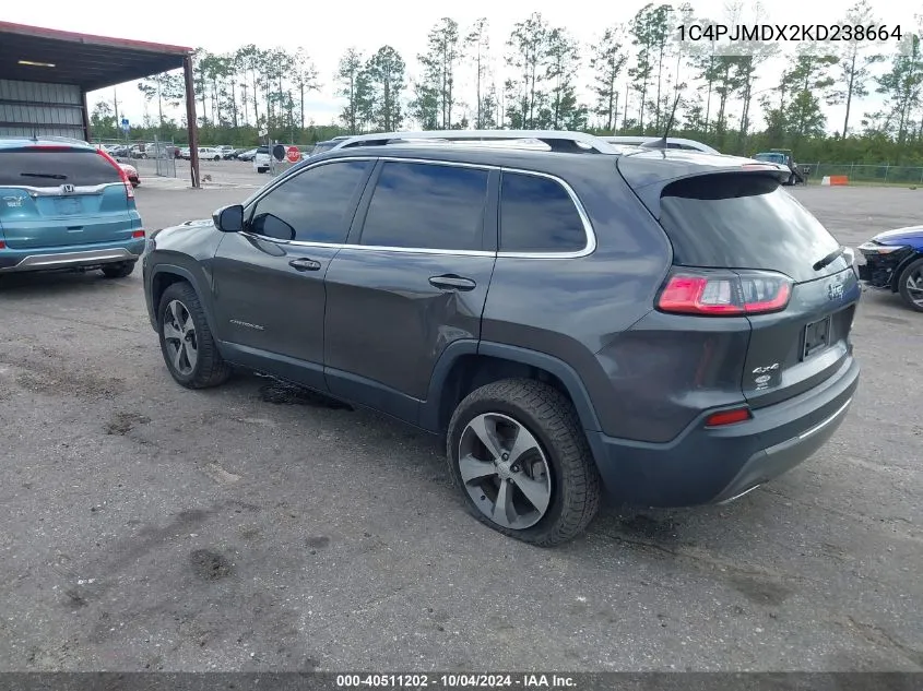 1C4PJMDX2KD238664 2019 Jeep Cherokee Limited 4X4