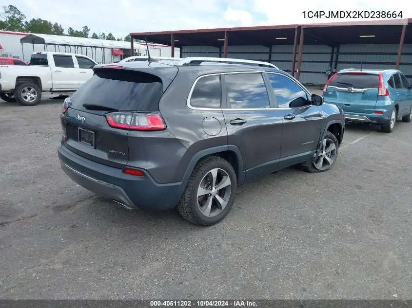 1C4PJMDX2KD238664 2019 Jeep Cherokee Limited 4X4