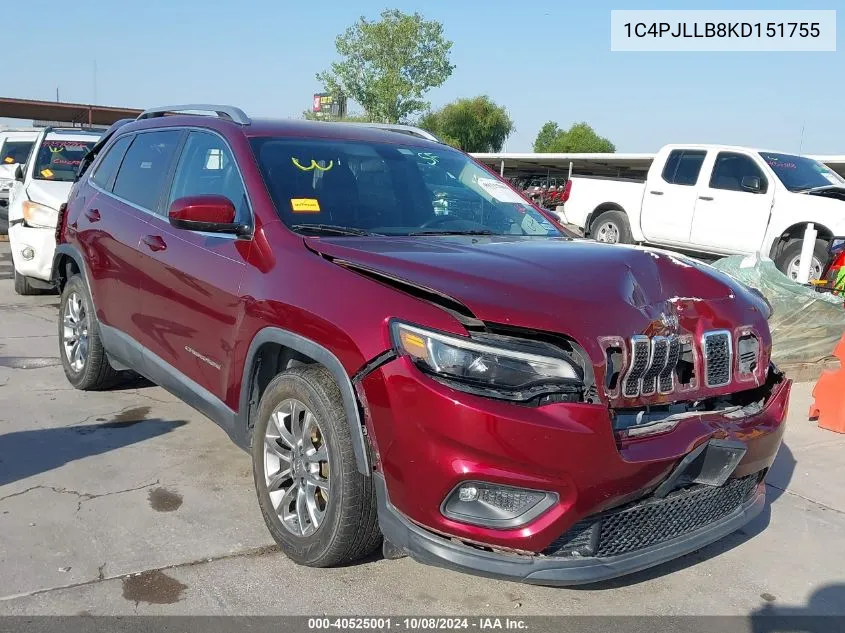 2019 Jeep Cherokee Latitude Plus Fwd VIN: 1C4PJLLB8KD151755 Lot: 40525001