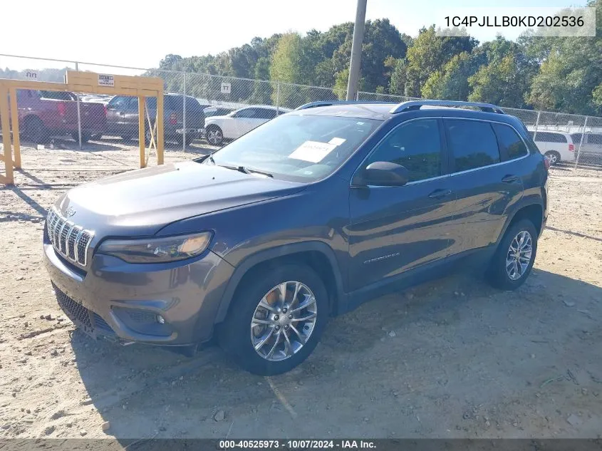 2019 Jeep Cherokee Latitude Plus Fwd VIN: 1C4PJLLB0KD202536 Lot: 40525973