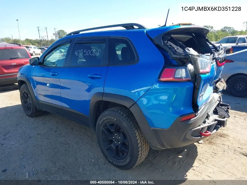 2019 Jeep Cherokee Trailhawk Elite 4X4 VIN: 1C4PJMBX6KD351228 Lot: 40550084