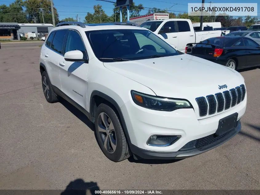 2019 Jeep Cherokee Limited 4X4 VIN: 1C4PJMDX0KD491708 Lot: 40565616