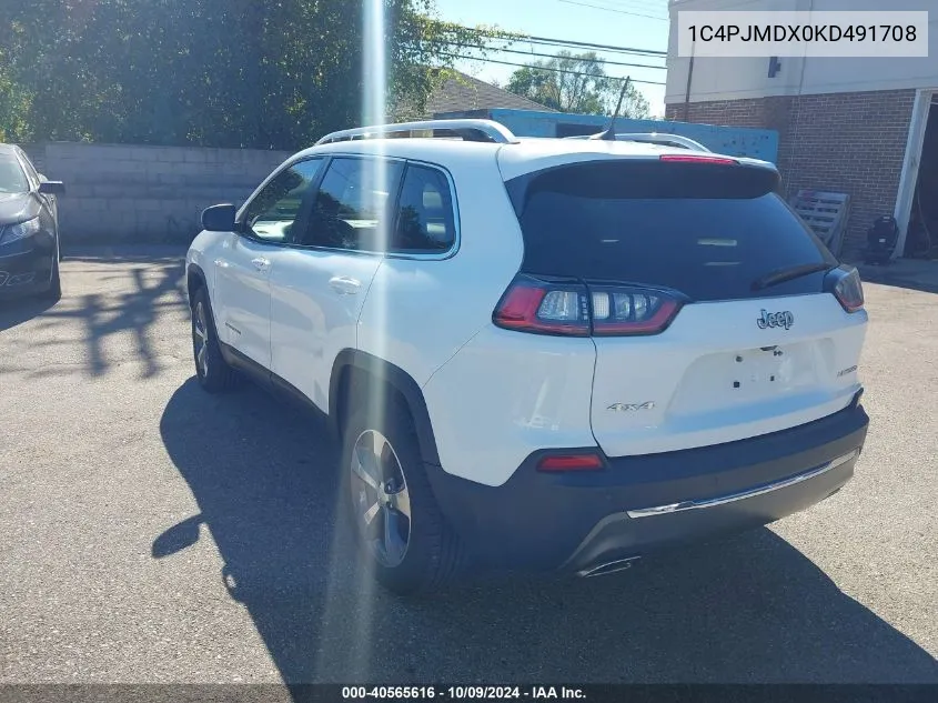 2019 Jeep Cherokee Limited 4X4 VIN: 1C4PJMDX0KD491708 Lot: 40565616