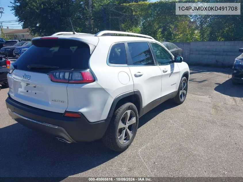 2019 Jeep Cherokee Limited 4X4 VIN: 1C4PJMDX0KD491708 Lot: 40565616