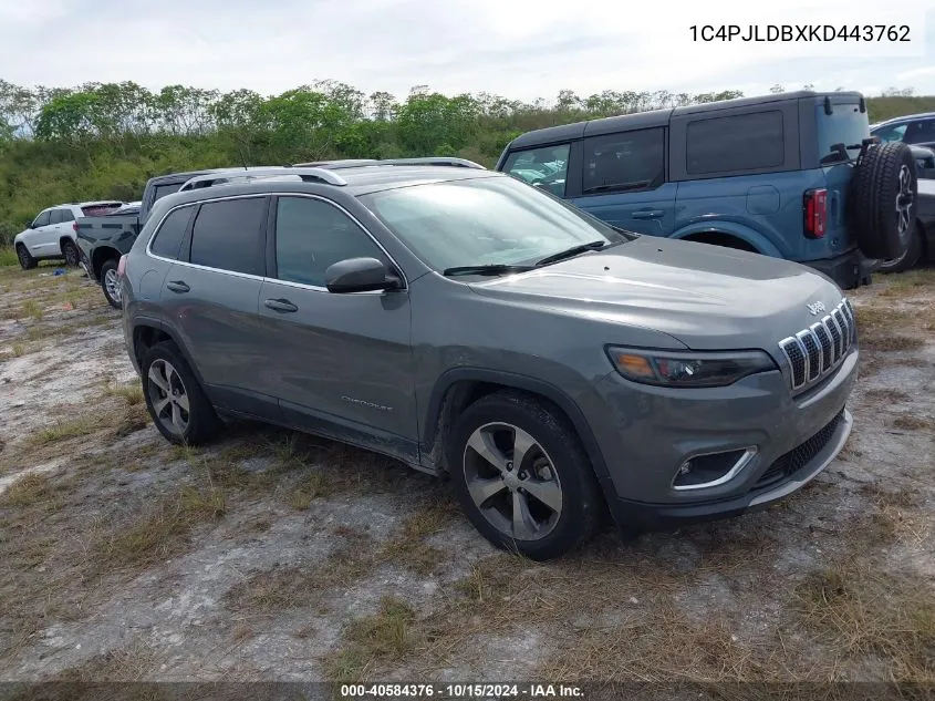 2019 Jeep Cherokee Limited Fwd VIN: 1C4PJLDBXKD443762 Lot: 40584376